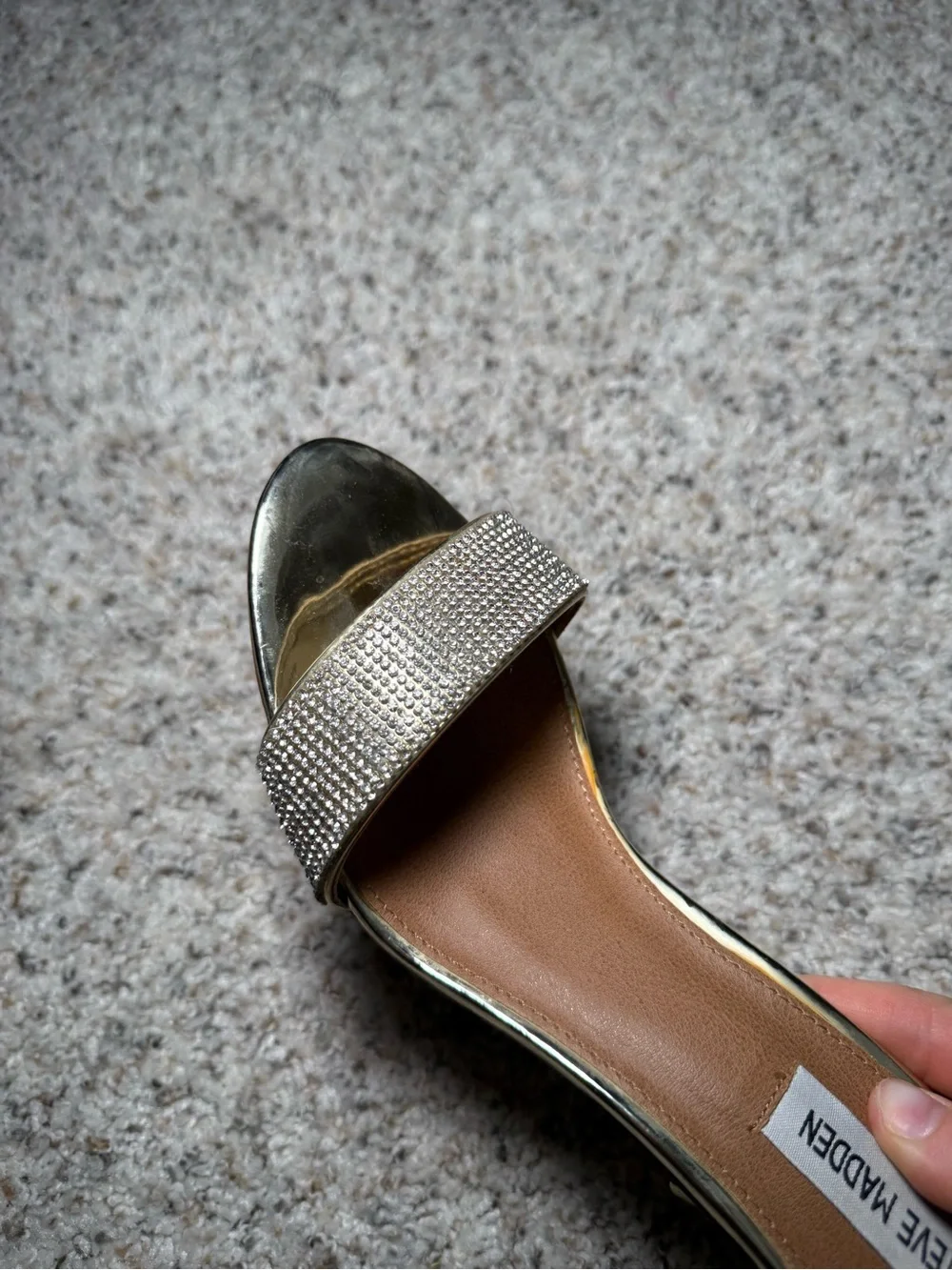 Steve Madden Metallic Gold Rhinestone Strap Ankle-Heel Sandals